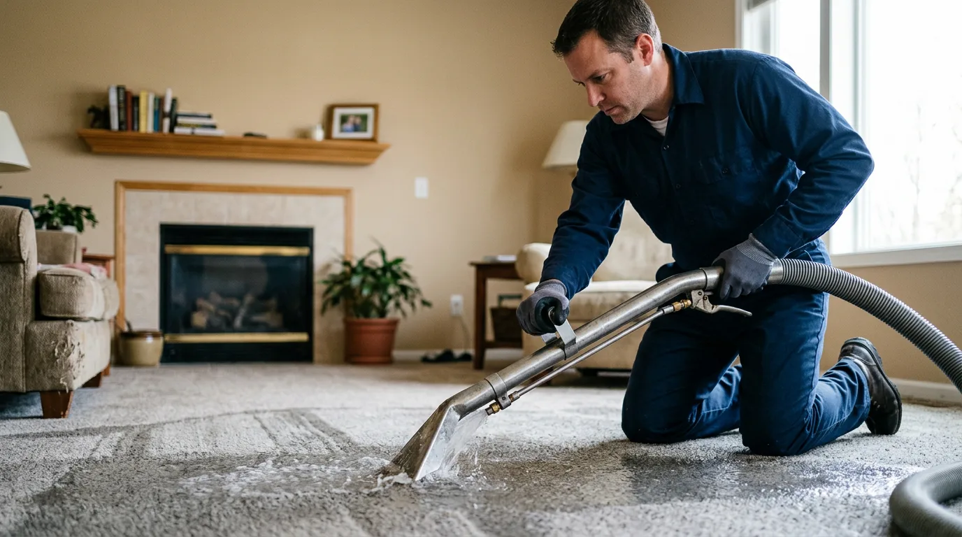 Water damage restoration technician working near Willimantic, CT
